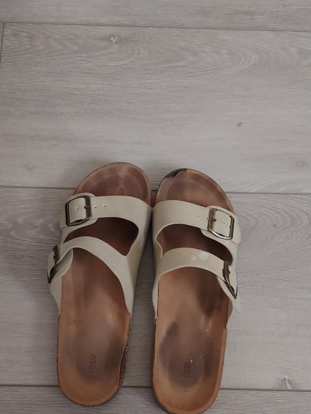 Women's Cream Double-Buckle Slide Sandals